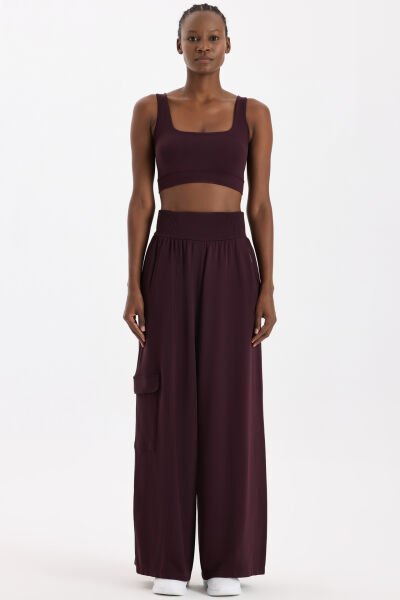 Yüksek Belli Kargo Cepli Pantolon Burgundy