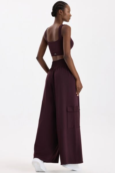 Yüksek Belli Kargo Cepli Pantolon Burgundy