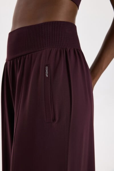 Yüksek Belli Kargo Cepli Pantolon Burgundy