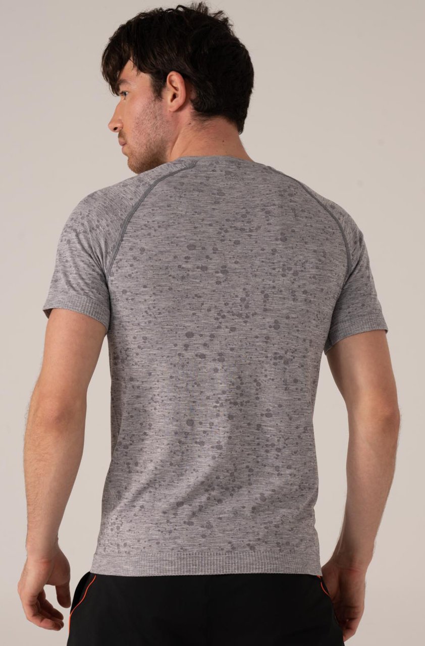 Desenli Erkek Spor Tişört Gri Melanj
