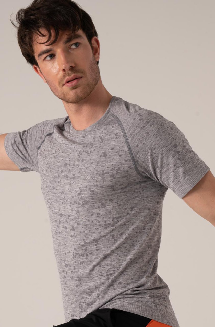 Desenli Erkek Spor Tişört Gri Melanj