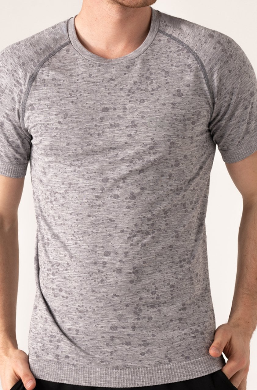 Desenli Erkek Spor Tişört Gri Melanj