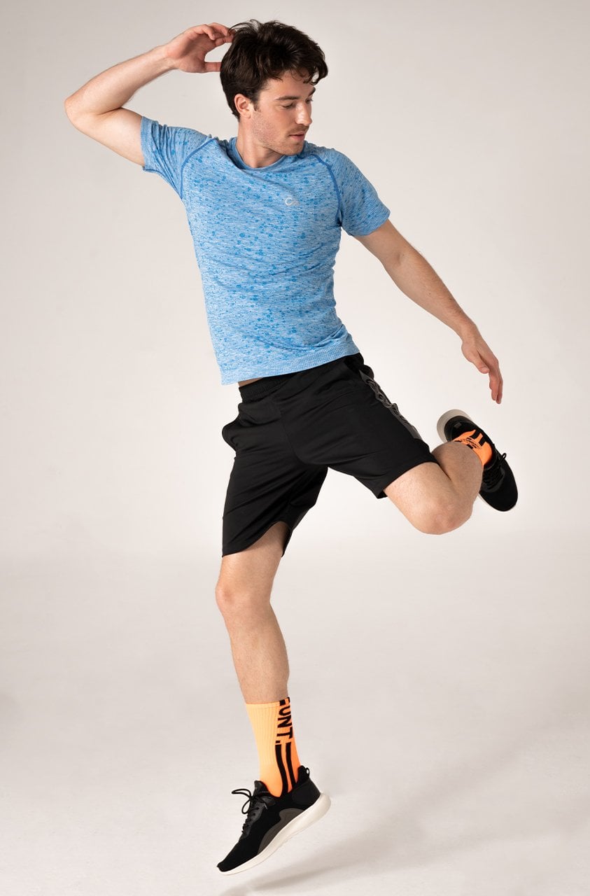 Desenli Erkek Spor Tişört Mavi Melanj