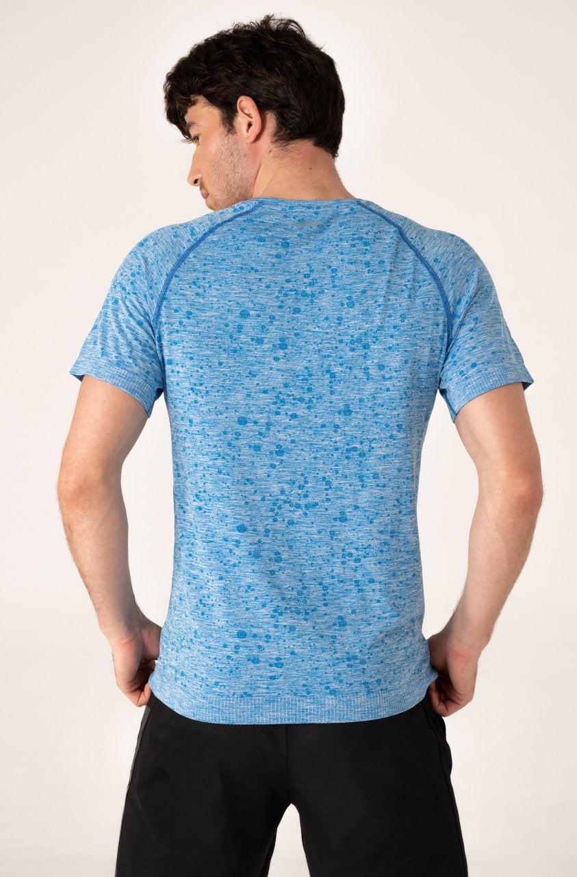 Desenli Erkek Spor Tişört Mavi Melanj