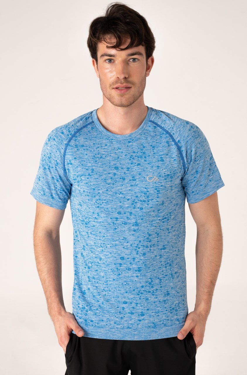 Desenli Erkek Spor Tişört Mavi Melanj