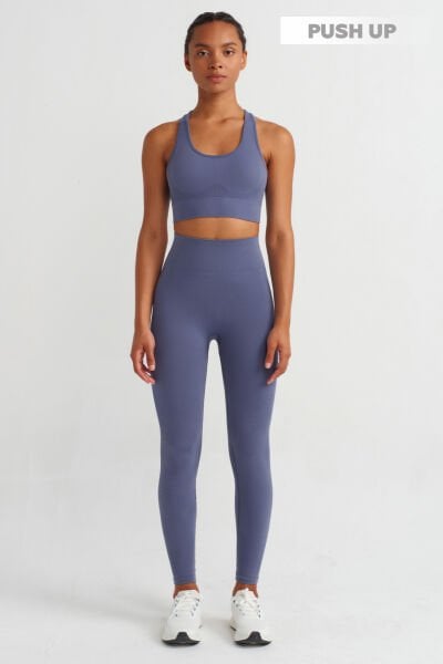 Jakarlı Toparlayıcı Push Up Tayt Kılıçbalığı Mavi