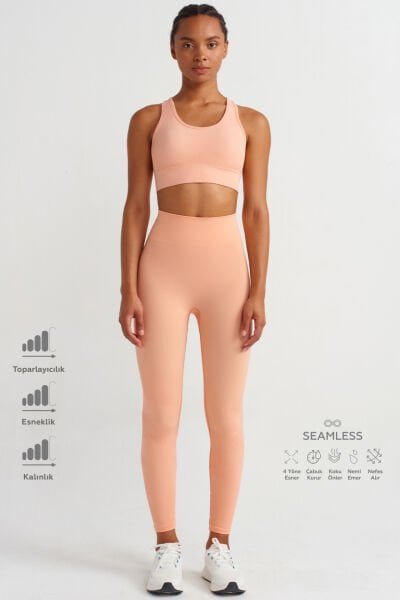 Jakarlı Toparlayıcı Push Up Tayt Şeftali Tüyü