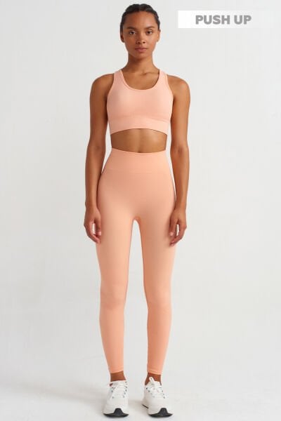 Jakarlı Toparlayıcı Push Up Tayt Şeftali Tüyü