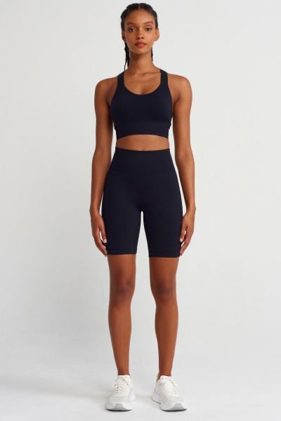 Toparlayıcı Biker Şort Siyah