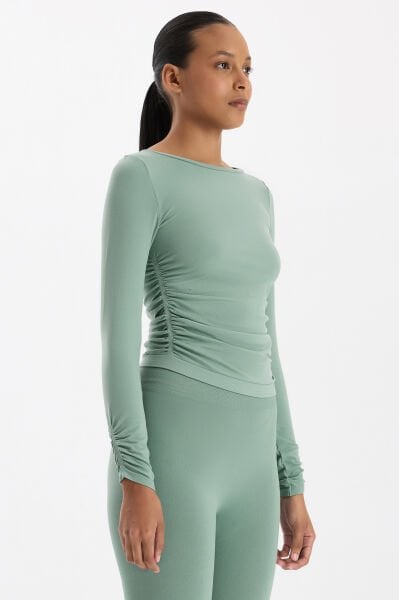 Kolları ve Yanları Büzgülü Uzun Kollu Spor Üst Deniz Köpüğü