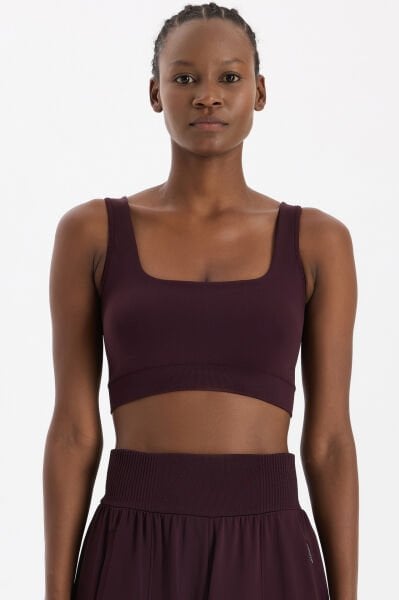 U yaka Kalın Askılı Pedli Sporcu Sütyeni Burgundy