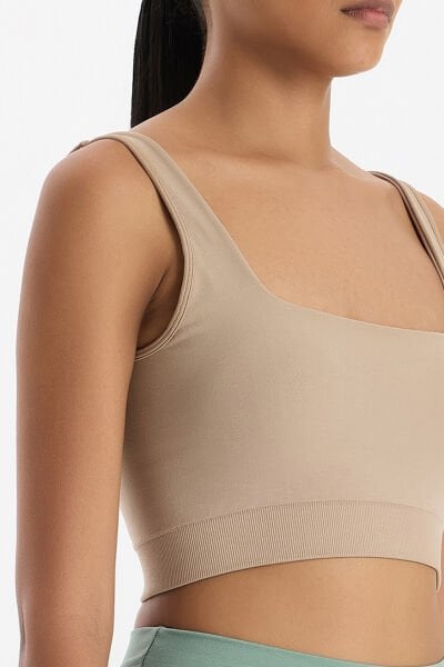 U yaka Kalın Askılı Pedli Sporcu Sütyeni Vizon