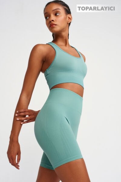 Yanı Fitilli Toparlayıcı Biker Şort Mat Yeşil