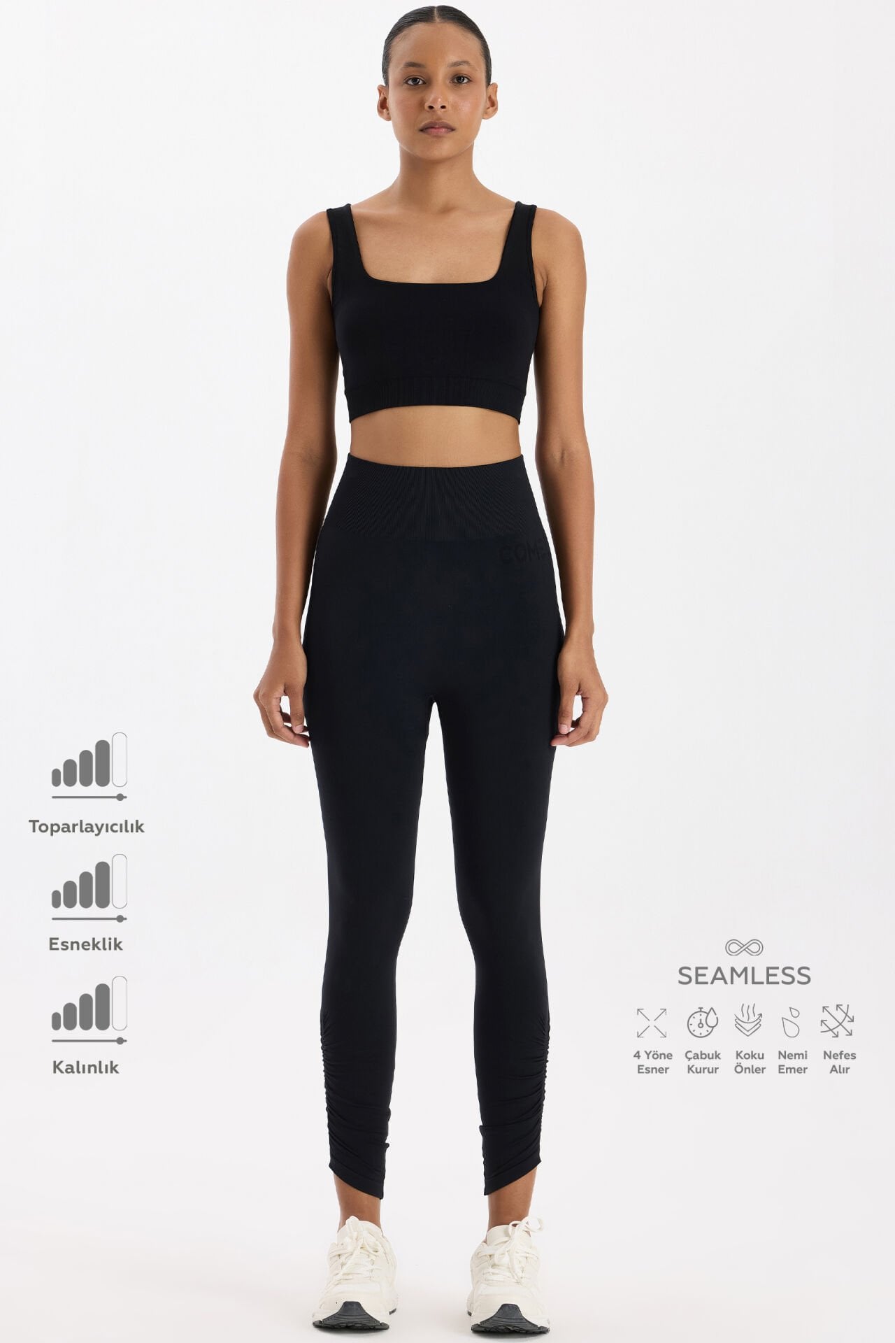 Paçası Büzgülü Spor Tayt Siyah