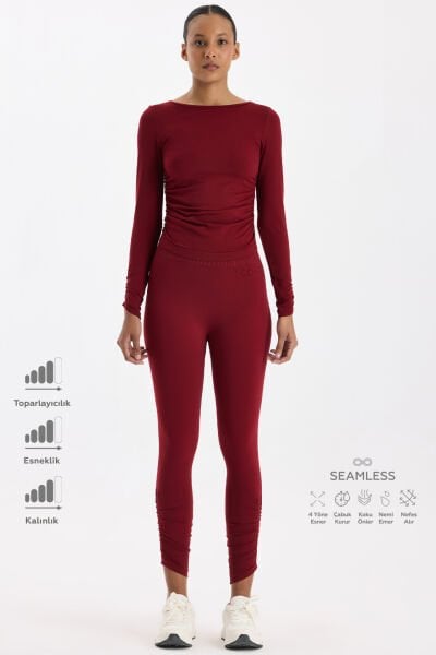 Paçası Büzgülü Spor Tayt Scarlet Kırmızısı