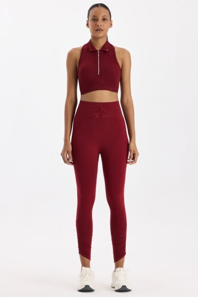 Paçası Büzgülü Spor Tayt Scarlet Kırmızısı