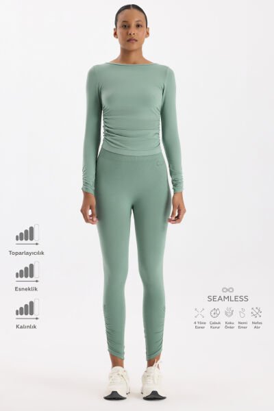 Paçası Büzgülü Spor Tayt Deniz Köpüğü