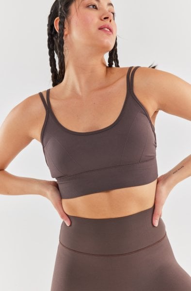 İp Askı Detaylı Sporcu Sütyeni Çikolata Kahve