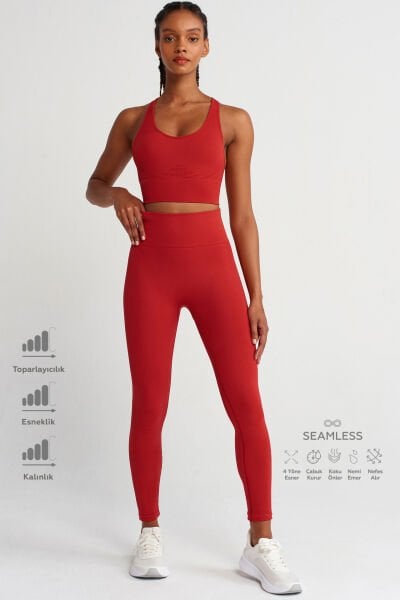 Jakarlı Toparlayıcı Push Up Tayt Kırmızı