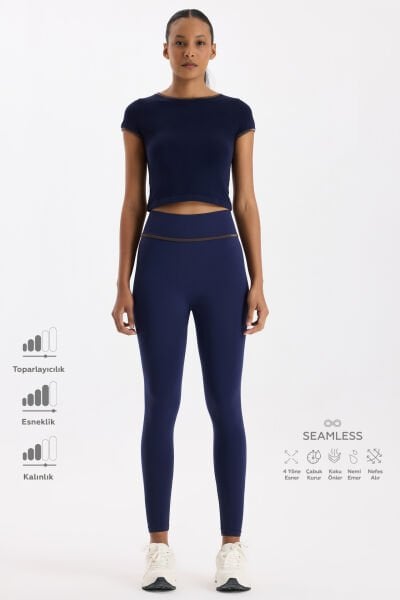 Kontrast Biyeli Spor Tayt Oxford Blue