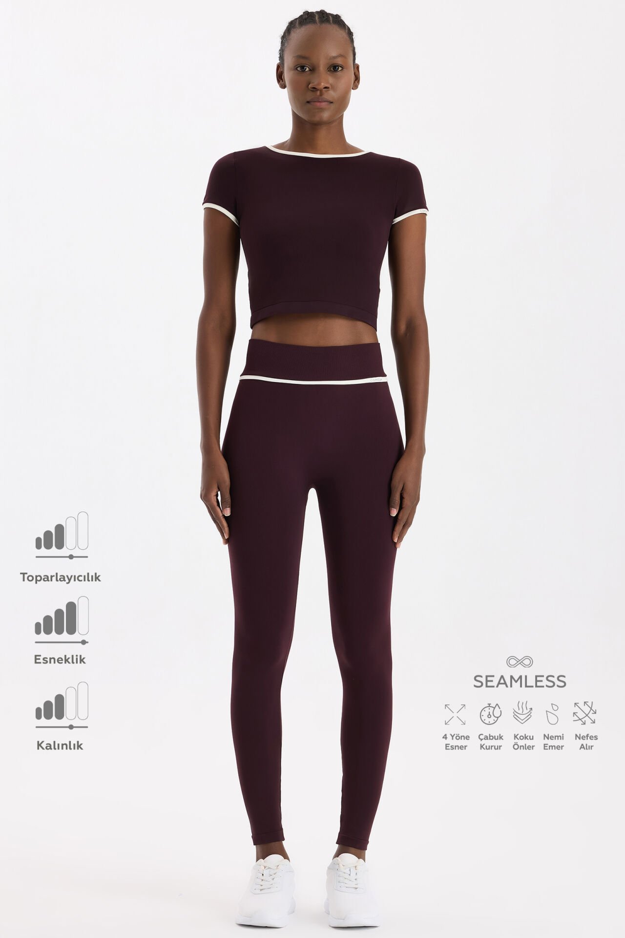 Kontrast Biyeli Spor Tayt Burgundy