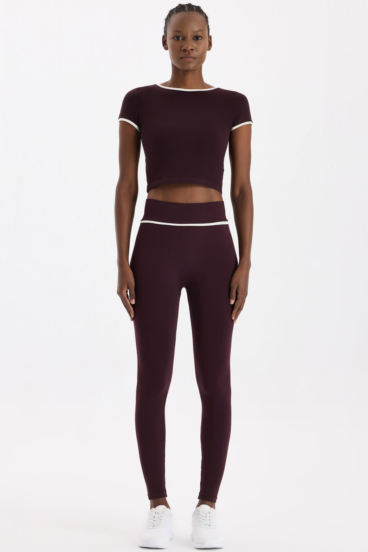 Kontrast Biyeli Spor Tayt Burgundy