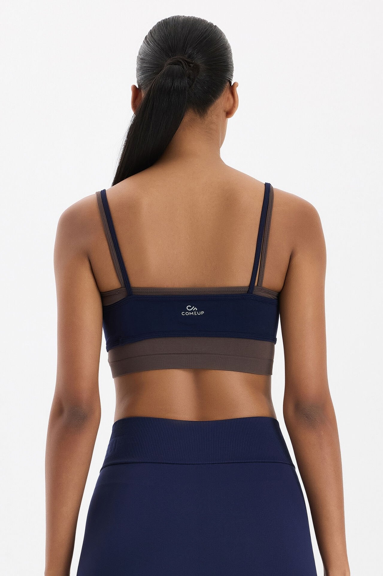 Üst Üste Geçmeli Pedli Spor Bra Oxford Blue/Kakao Dansı