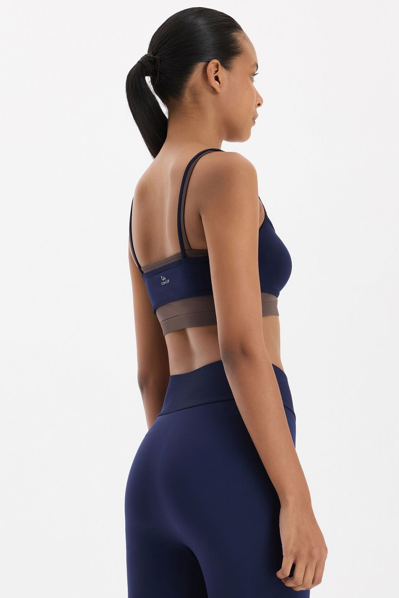 Üst Üste Geçmeli Pedli Spor Bra Oxford Blue/Kakao Dansı