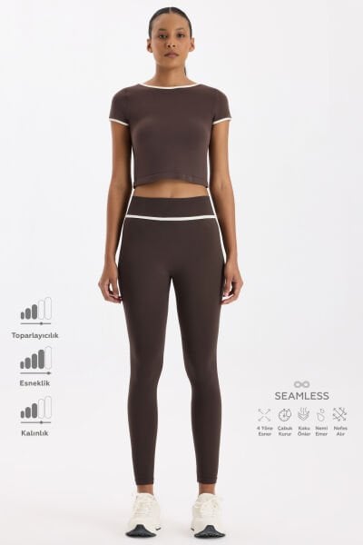 Kontrast Biyeli Spor Tayt Kakao Dansı