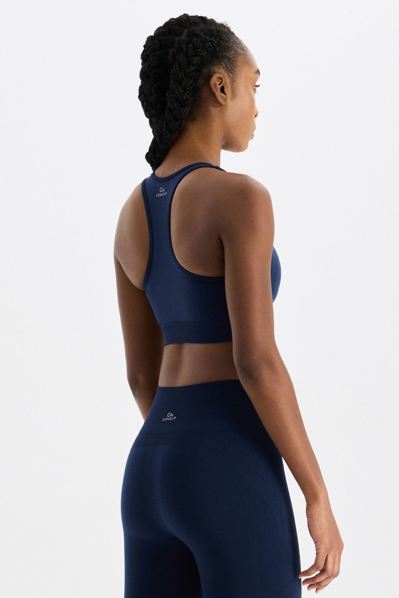 Kabartma Çizgili Halter Yaka Sporcu Sütyeni Oxford Blue