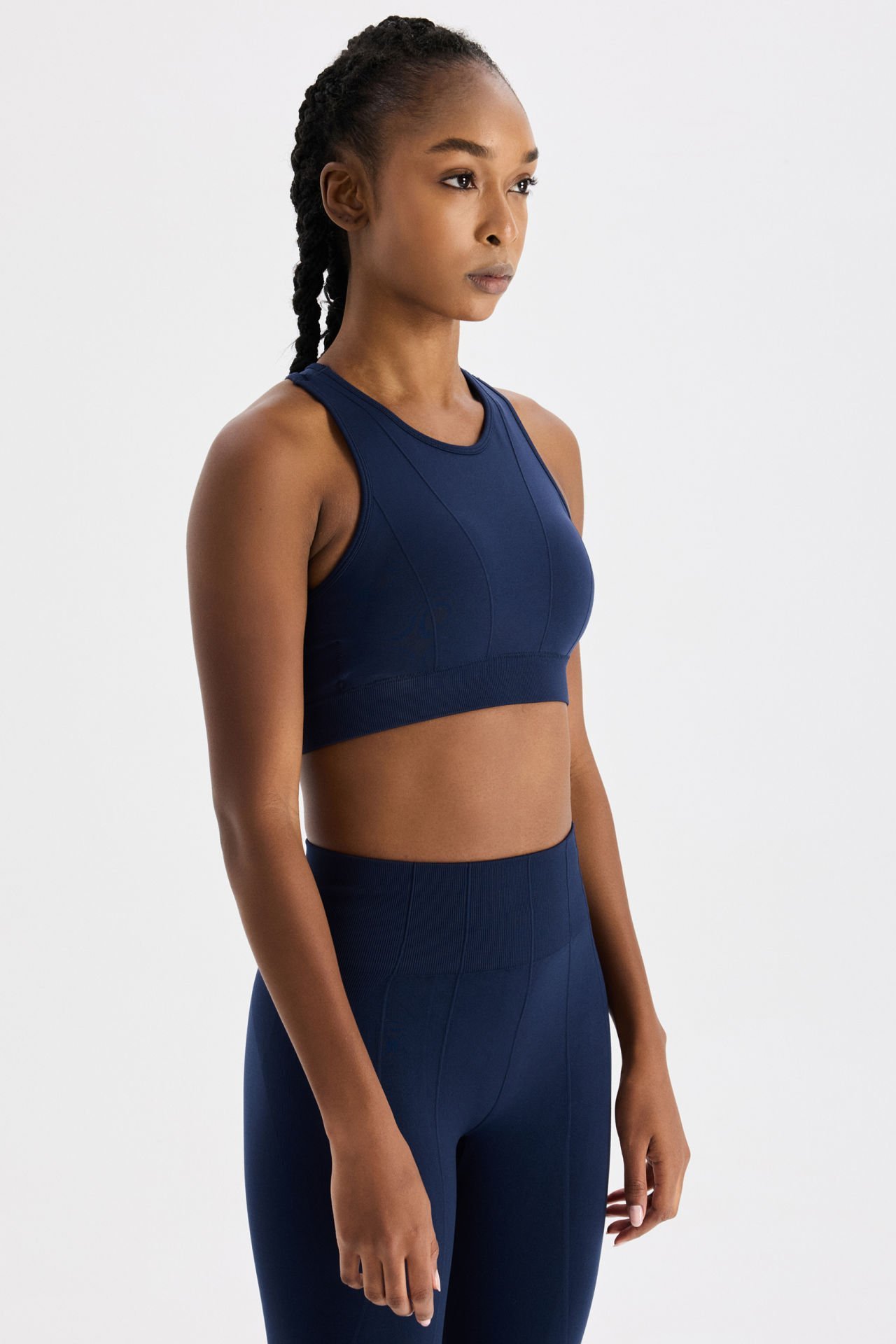 Kabartma Çizgili Halter Yaka Sporcu Sütyeni Oxford Blue
