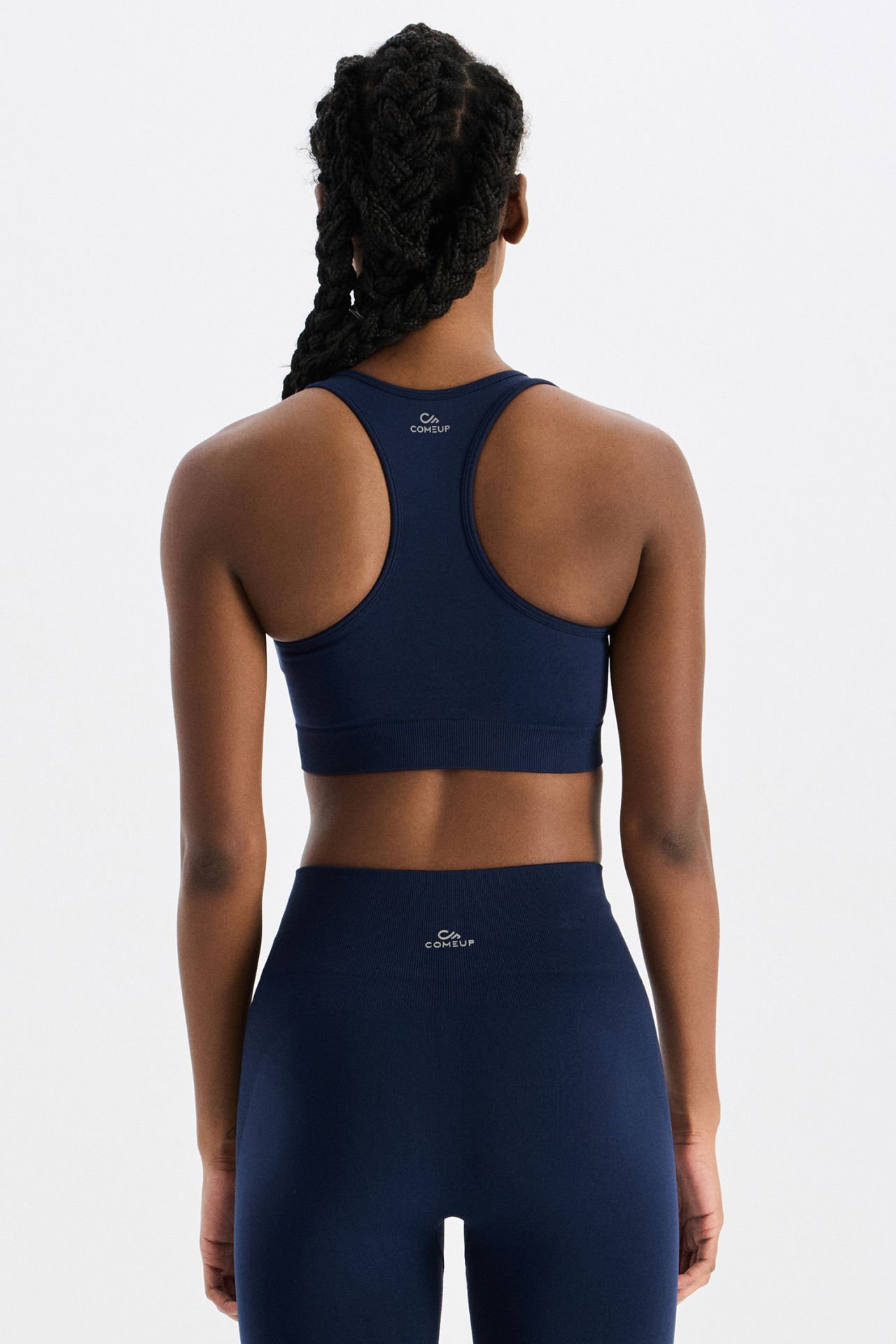 Kabartma Çizgili Halter Yaka Sporcu Sütyeni Oxford Blue