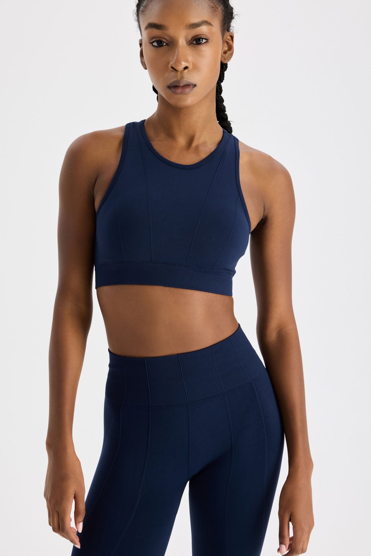 Kabartma Çizgili Halter Yaka Sporcu Sütyeni Oxford Blue