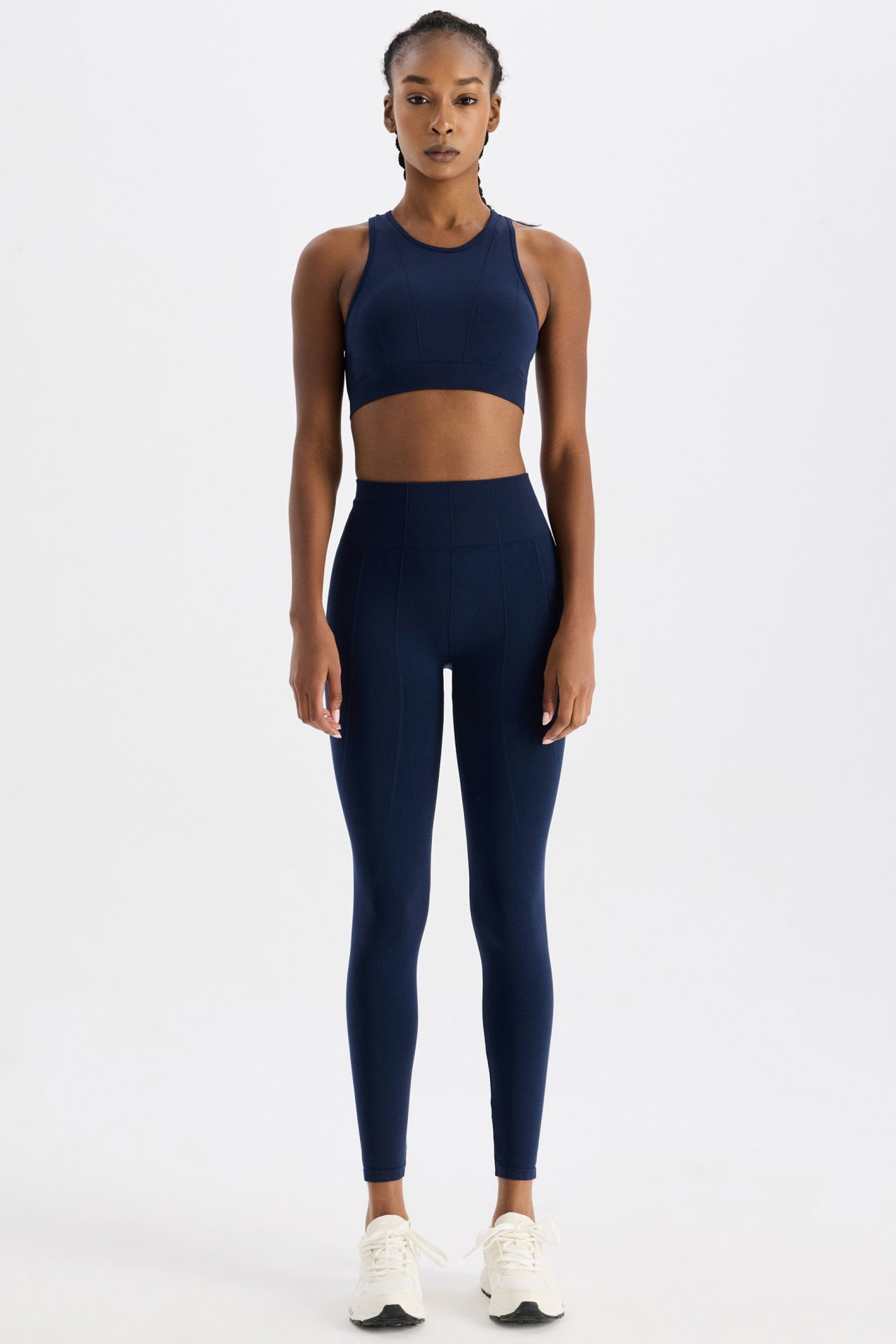 Kabartma Çizgili Halter Yaka Sporcu Sütyeni Oxford Blue