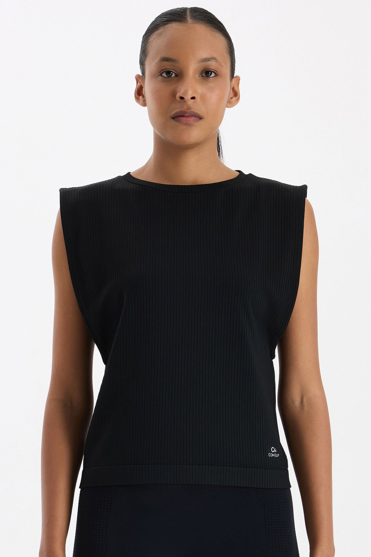 Fitilli Kolsuz Tişört Siyah