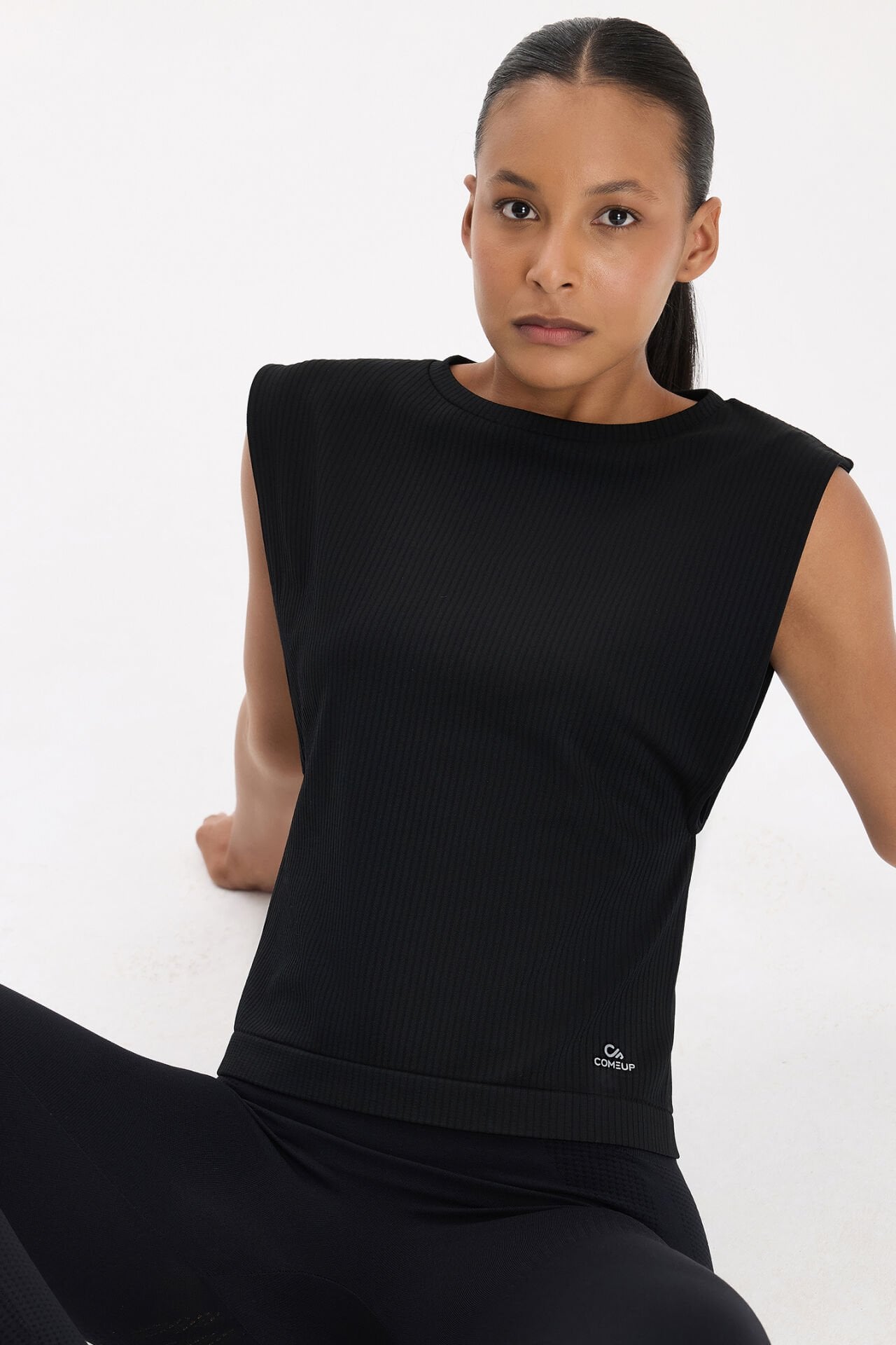 Fitilli Kolsuz Tişört Siyah