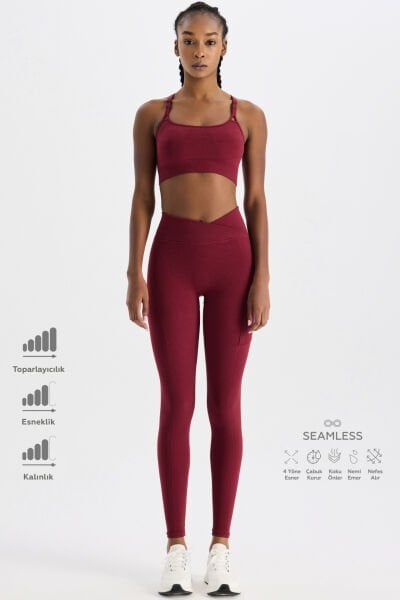 Fitilli Cepli V Çapraz Bel Spor Tayt Scarlet Kırmızısı