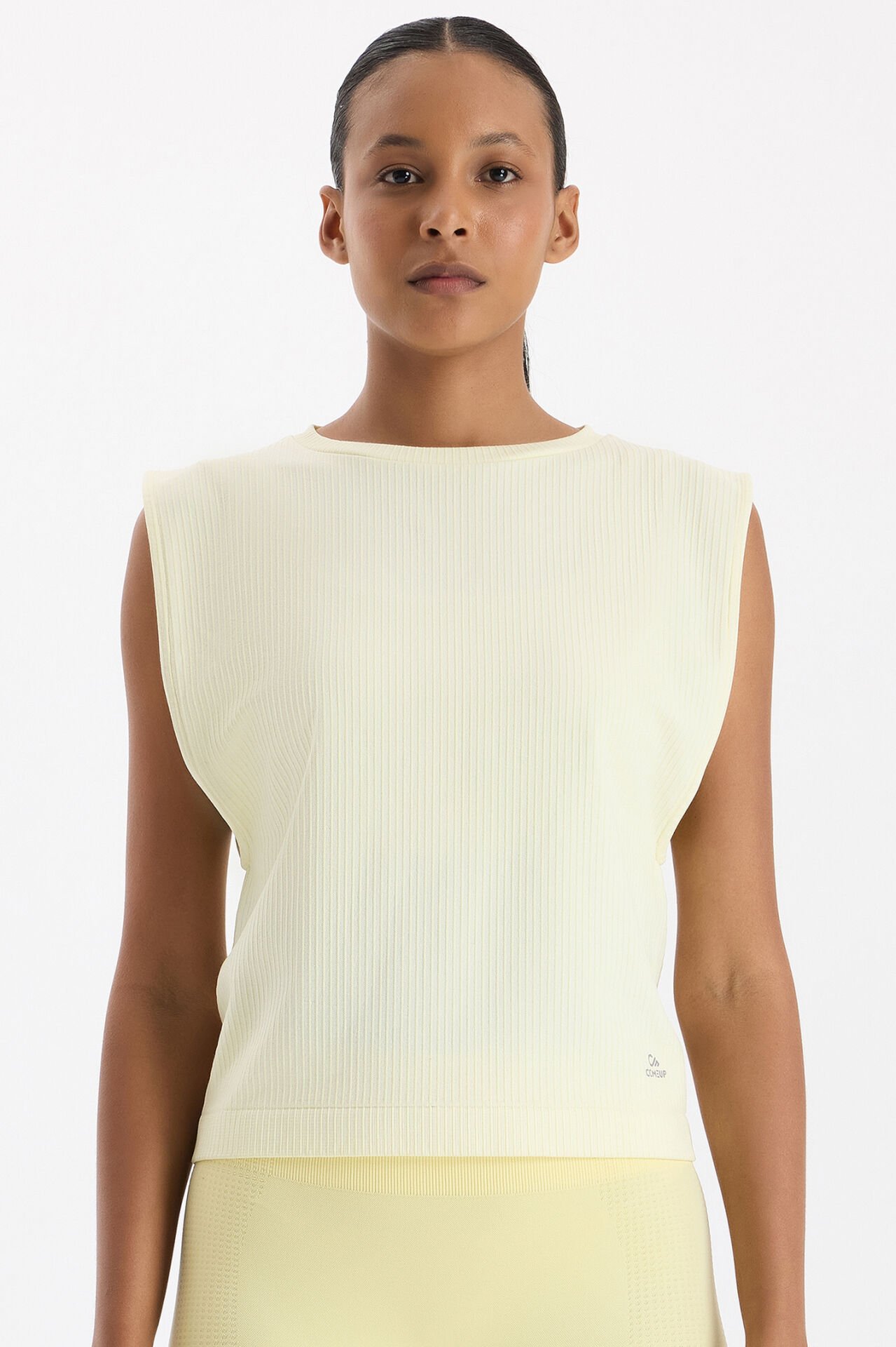 Fitilli Kolsuz Tişört Açık Sarı