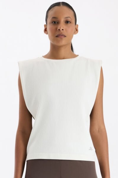 Fitilli Kolsuz Tişört Kırık Beyaz