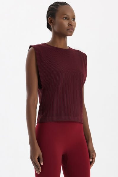 Fitilli Kolsuz Tişört Kestane Bordo