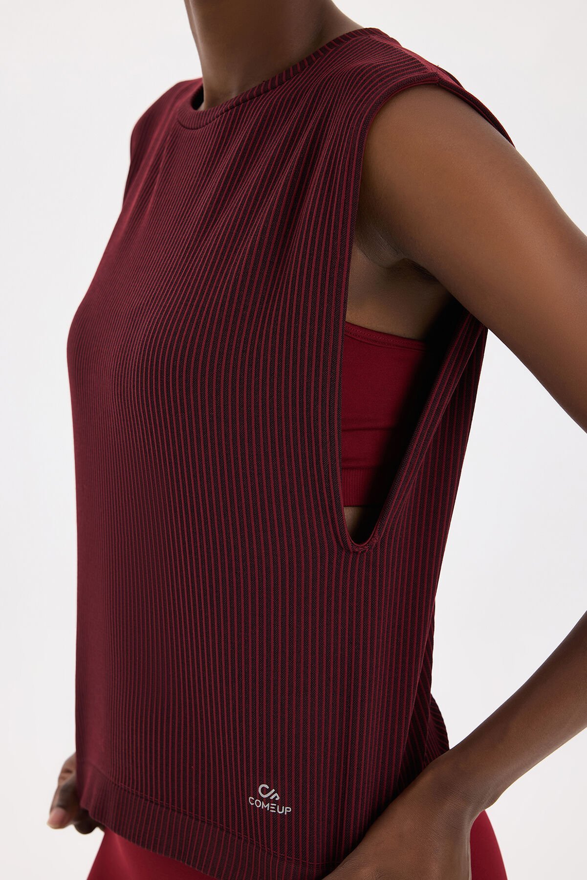 Fitilli Kolsuz Tişört Kestane Bordo