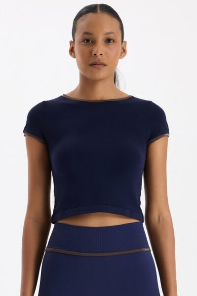 Kontrast Biyeli Spor Tişört Oxford Blue