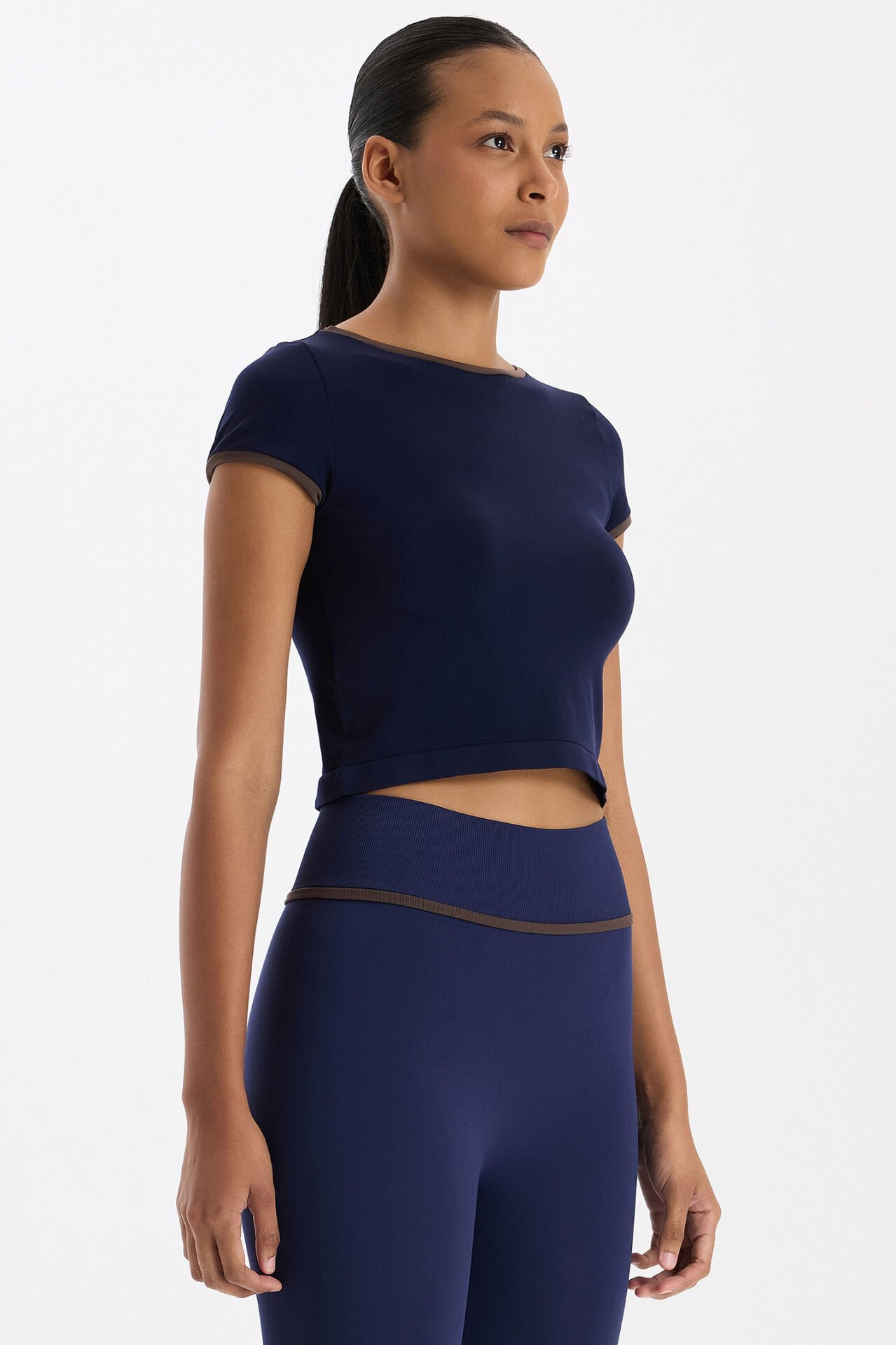 Kontrast Biyeli Spor Tişört Oxford Blue