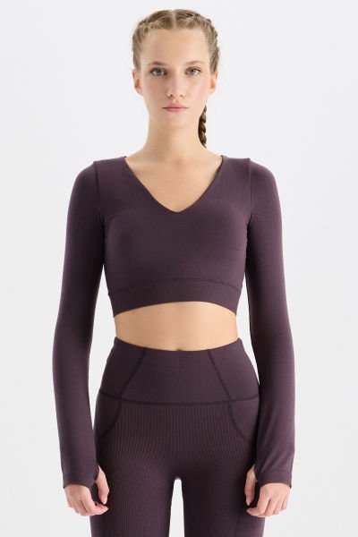 V Yaka Ekstra Soft Crop Top İtalyan Eriği