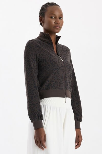 Bomber Ceket Leopar Desenli Kakao Dansı