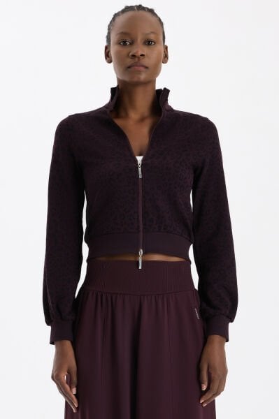 Bomber Ceket Leopar Desenli Burgundy
