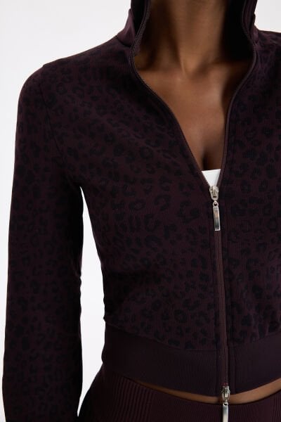 Bomber Ceket Leopar Desenli Burgundy