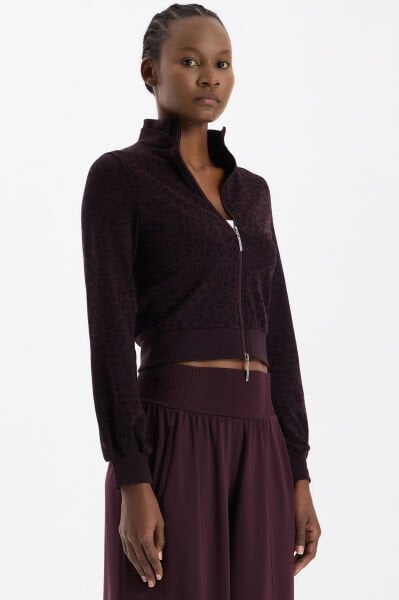 Bomber Ceket Leopar Desenli Burgundy