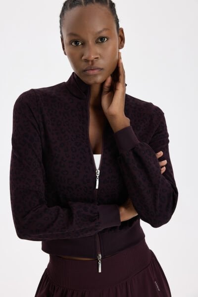 Bomber Ceket Leopar Desenli Burgundy