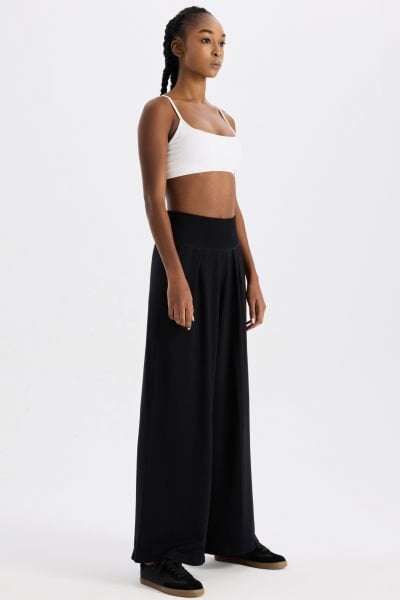 Soft Dokulu Palazzo Pantolon Siyah